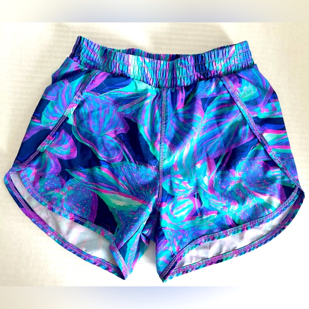 Last chance! All In Motion lined running short Girl M 7/8 purple/blue/pink swirl